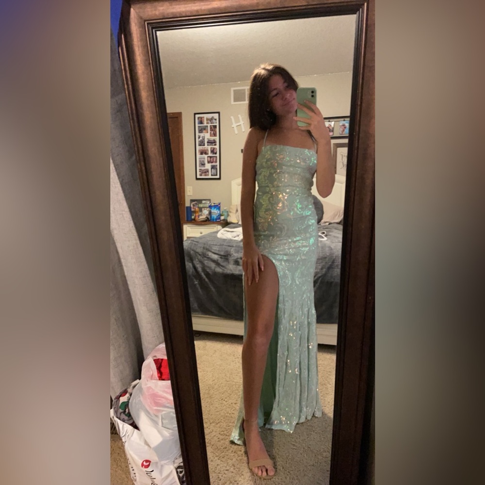 Windsor Mint Green Sequin Prom Dress